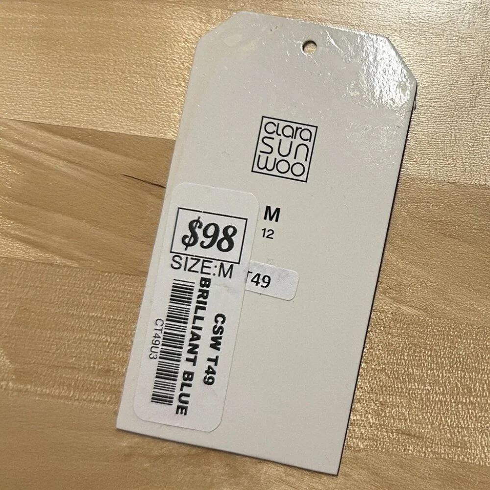 NWT Clara Sunwoo Brilliant Blue V-Neck Front Tie Sleeveless Soft Knit Top (Med) - Picture 7 of 8